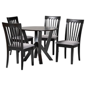 Baxton Studio Marian Modern Grey Fabric and Dark Brown Finished Wood 5-Piece Dining Set